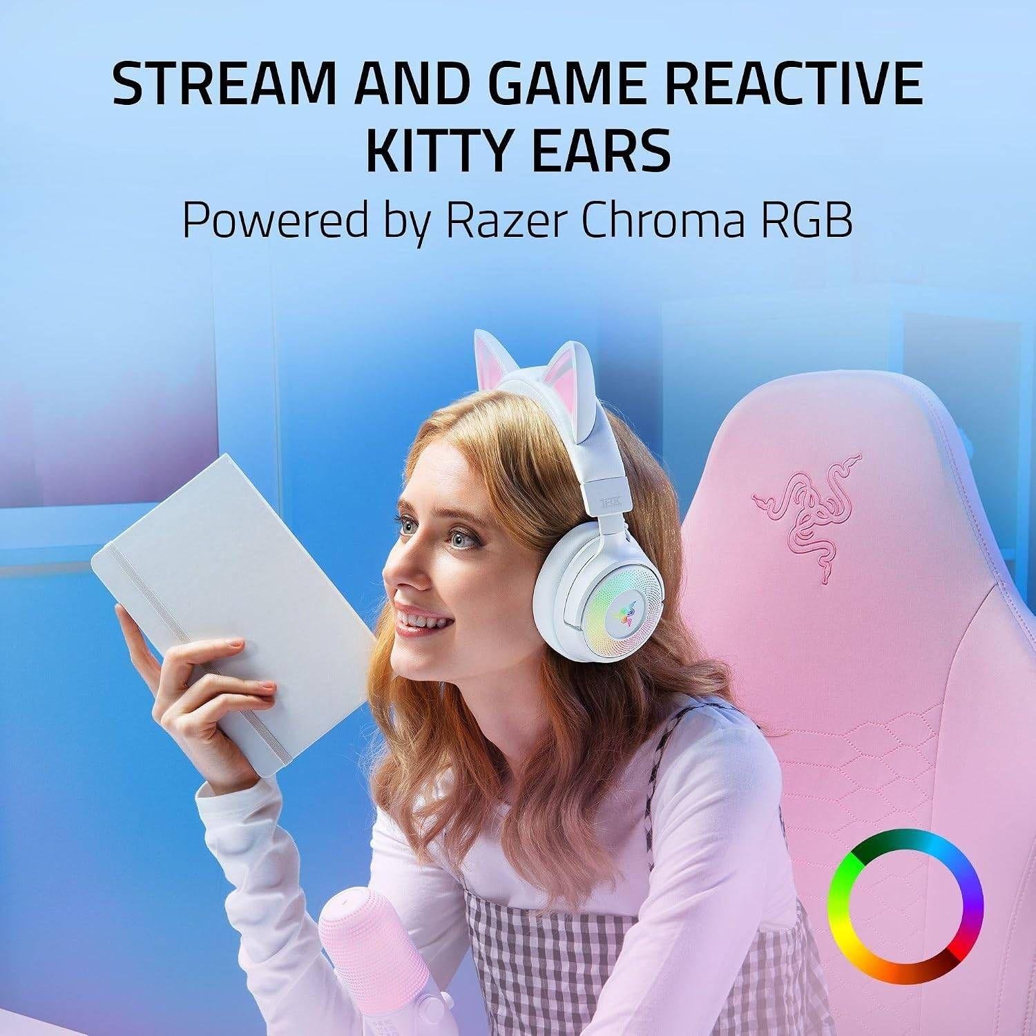 Headset Gaming RAZER Kraken Kitty V3 Pro (Binaural - Com fios e sem fios - Circum-aural - Branco) — miniatura 3