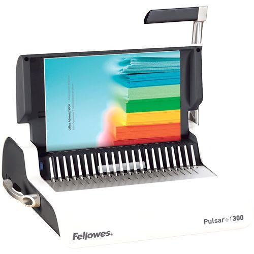 Encadernadora Manual de Argolas de Plástico FELLOWES Pulsar+ 300 (300 folhas - Cinzento e Branco)