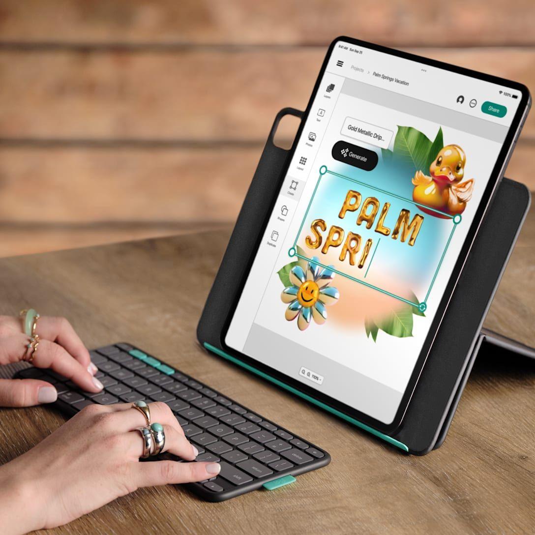 Teclado LOGITECH Flip Folio (Alemão - Bluetooth - Sem fios - Grafite) — miniatura 2