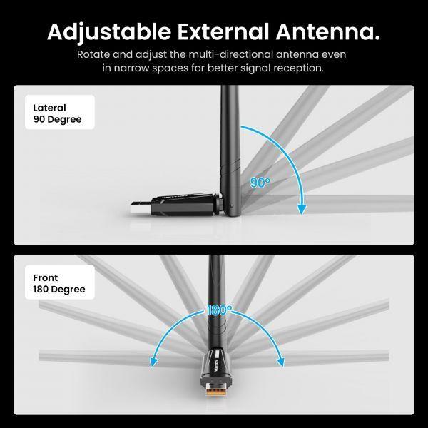Adaptador USB Wi-Fi e Bluetooth VENTION KDXB0 (Wi-Fi 6 - até 900 Mbps - Preto), miniatura 2