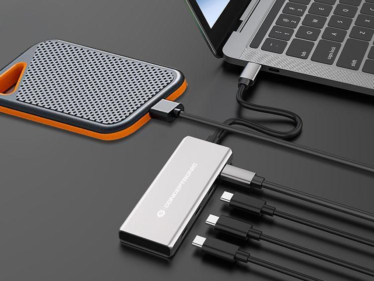 Hub USB-C CONCEPTRONIC HUBBIES16G (0,25 m - USB 3.2 Gen 2 USB-C - Cinzento) — miniatura 3