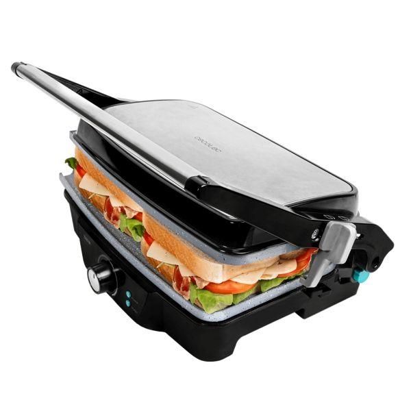 Grelhador Elétrico CECOTEC Rock'nGrill 1500 Stone Ceramic Mix&Grill (Altura 12 cm - Preto e Prateado)