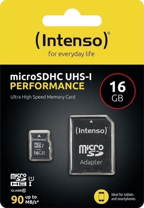 Cartão de Memória INTENSO Performance 16GB (16GB - Classe 10 - Preto)