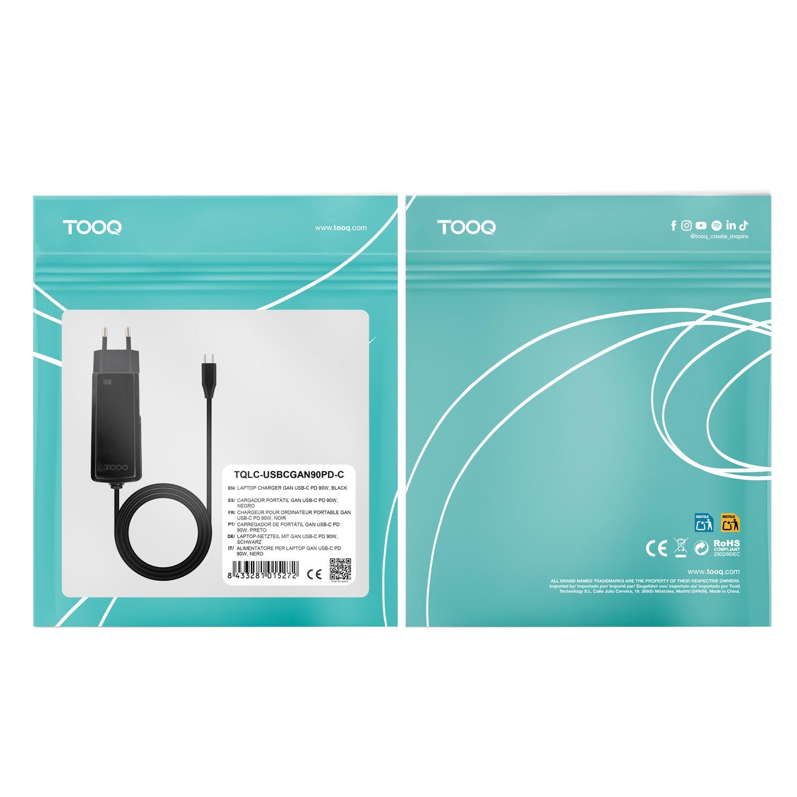 Carregador de Portátil TOOQ TQLC-USBCGAN90PD-C (90 W - 1.8 A - 4,25 A - Preto) — miniatura 5