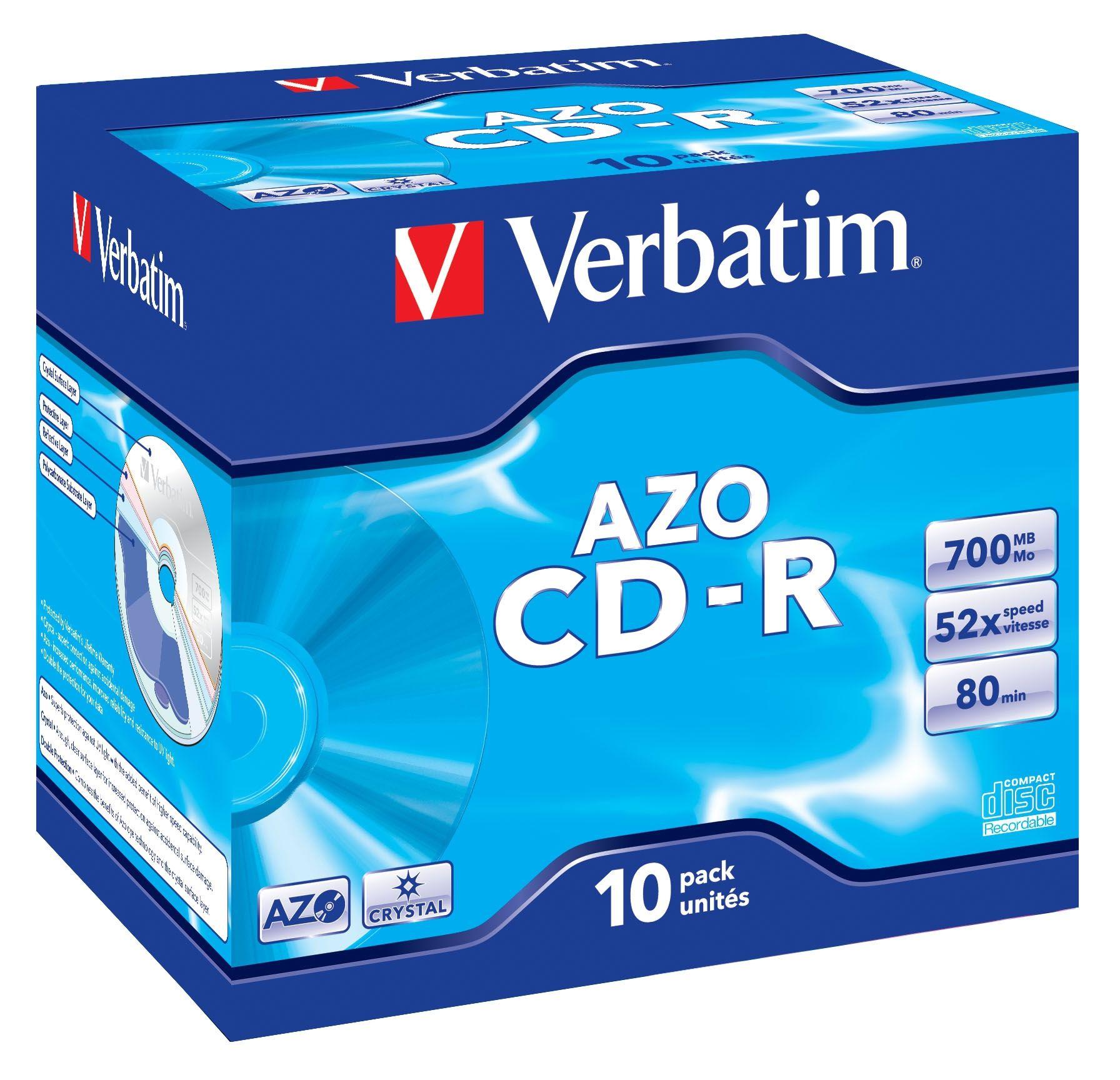 CD-R VERBATIM 43327 AZO Crystal (700 MB - 52x - Conjunto de 10 unidades)