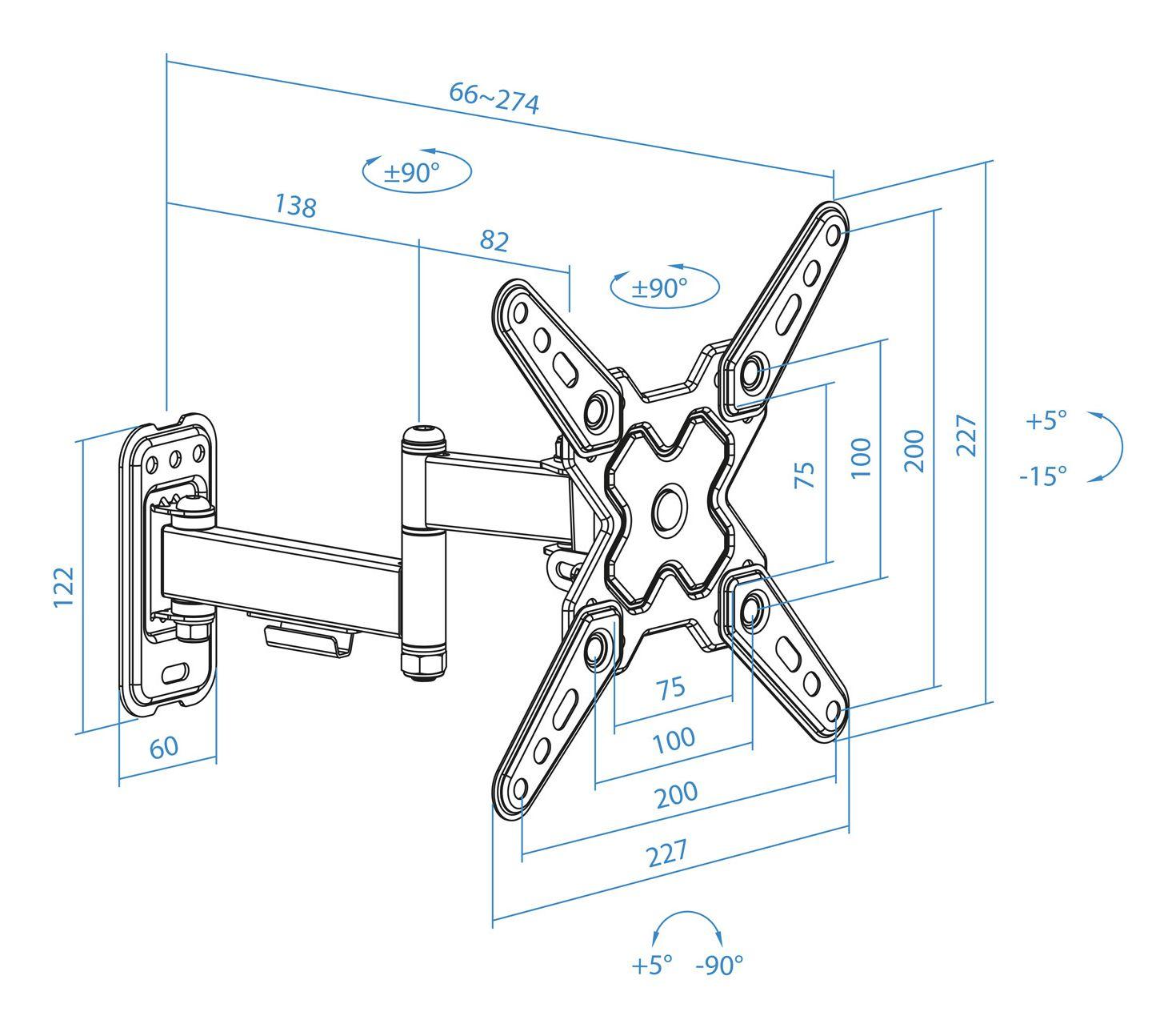 Suporte de Parede TV TOOQ LP1344TN-B (200 x 200 mm - 75 x 75 mm - 109,2 cm - Preto), miniatura 4