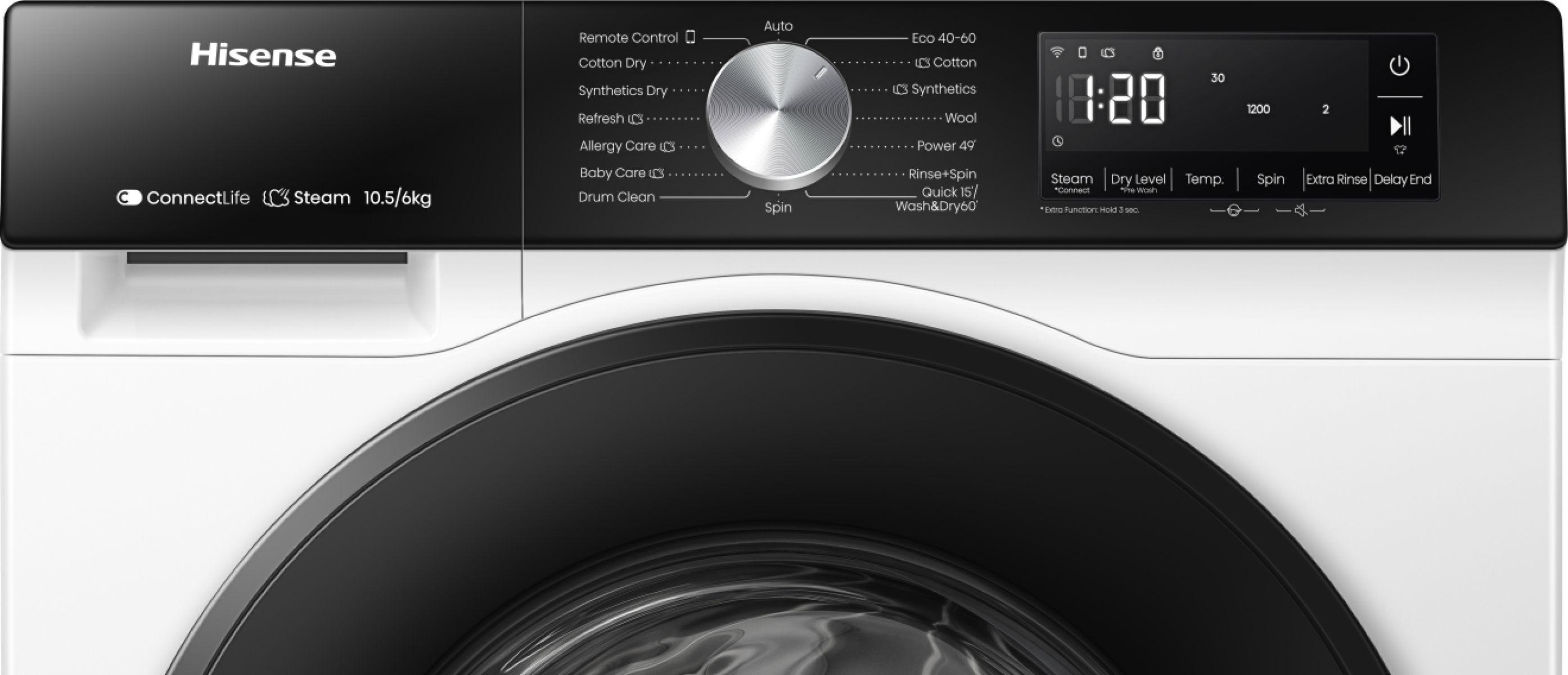 Máquina de Lavar e Secar Roupa Independente HISENSE WD3S1043BW3 (B - 10,5 kg - 6 kg - Branco), miniatura 4