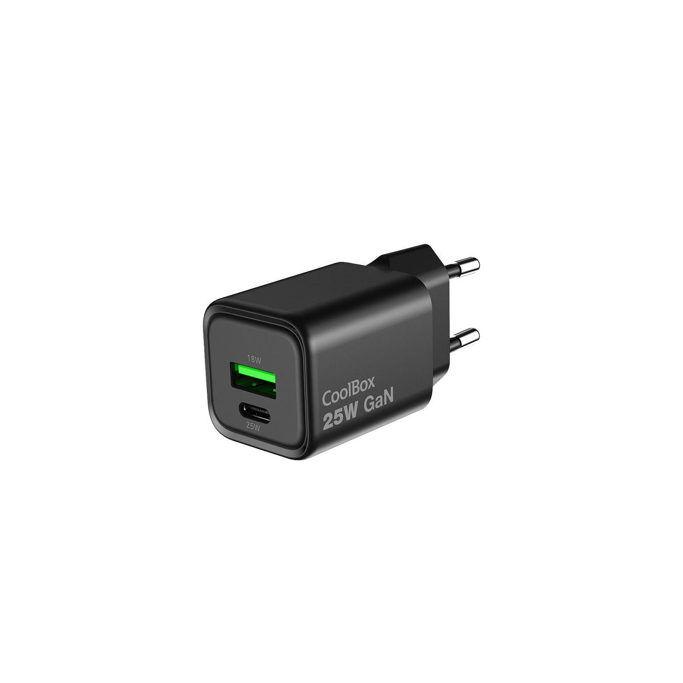 Carregador USB de Parede COOLBOX COO-CUP-25CA-B (1 USB-C e 1 USB-A - USB - Preto)