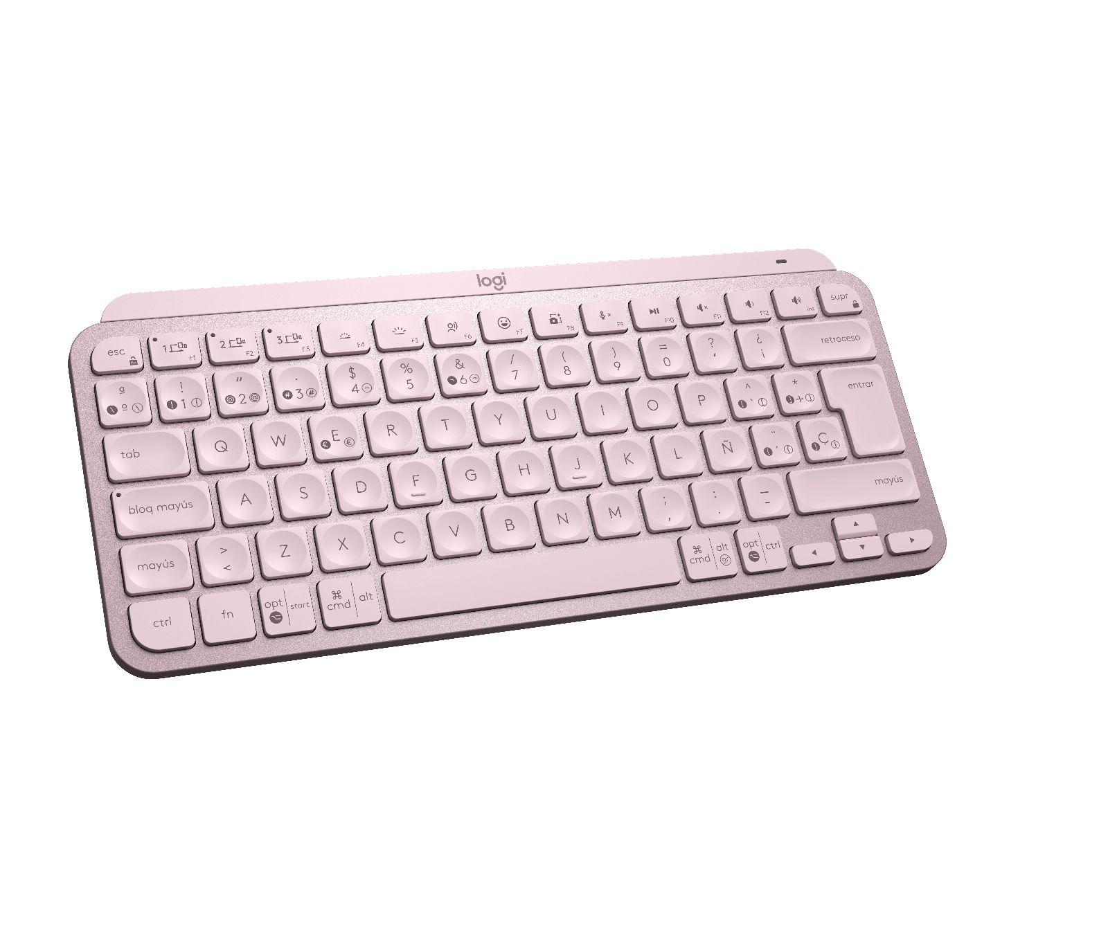 Teclado LOGITECH MX Keys Mini (Espanhol - RF Wireless + Bluetooth - Sem fios - Rosa) — miniatura 3