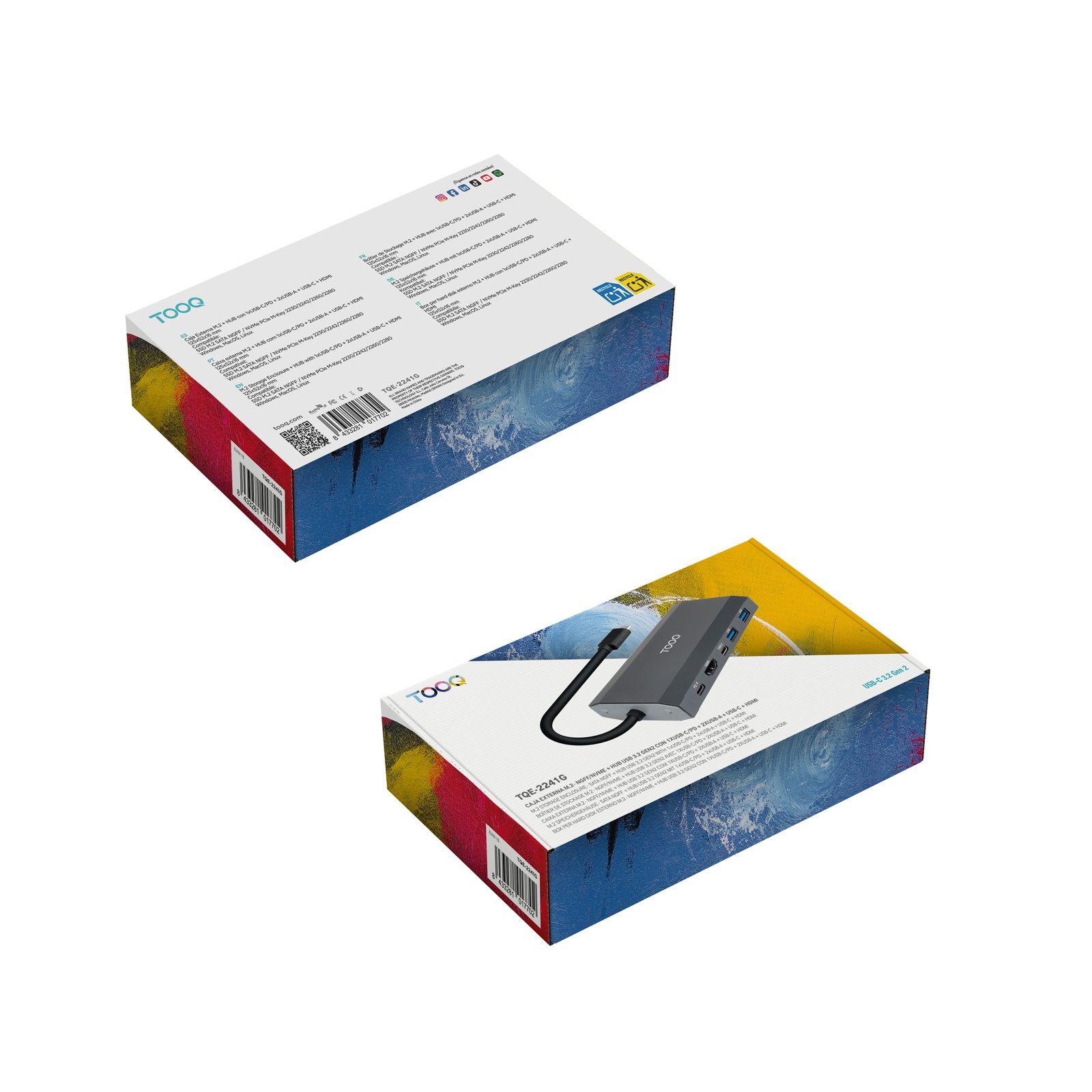 Caixa Externa SSD M.2 com Hub USB-C TOOQ TQE-2241G (8 TB - PCI Express, SATA NVMe - Cinzento) — miniatura 8