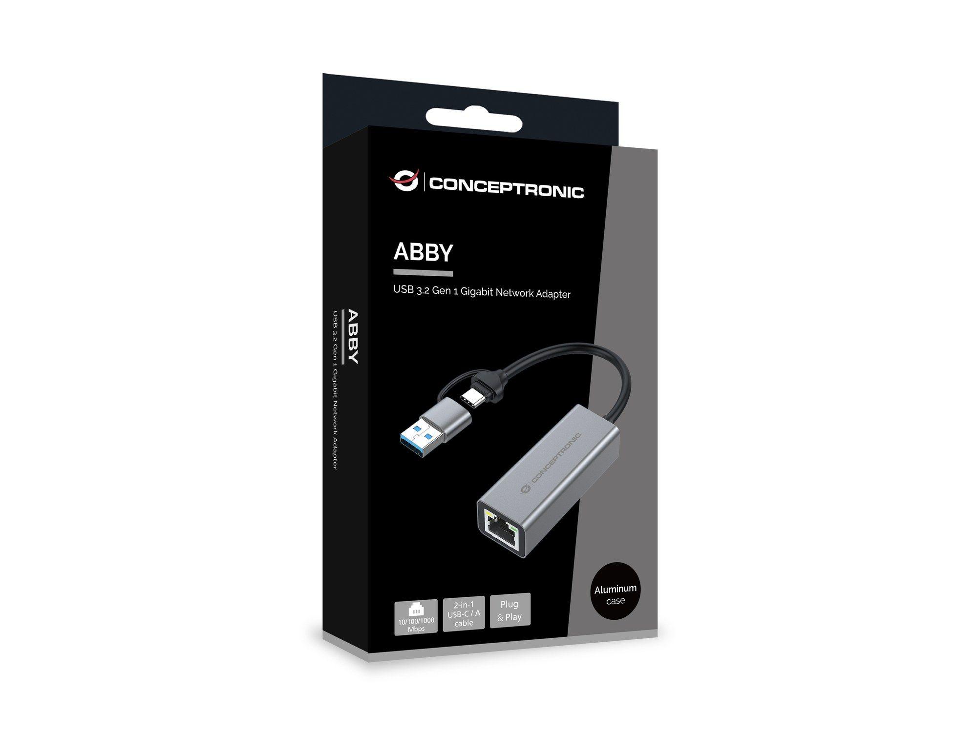 Adaptador de Rede USB CONCEPTRONIC ABBY08G (1 x RJ-45 - USB Type-A/USB Type-C - Cinzento), miniatura 4