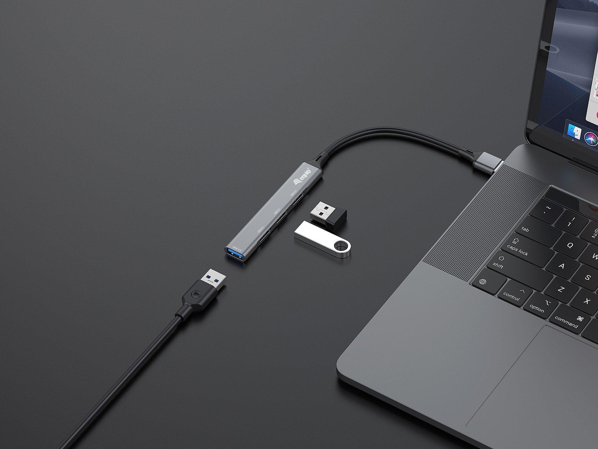 Hub USB EQUIP 128960 (0,15 m - USB 3.2 Gen 1 Type-A - USB 2.0, USB 3.2 Gen 1 Type-A - Preto e Cinzento), miniatura 3
