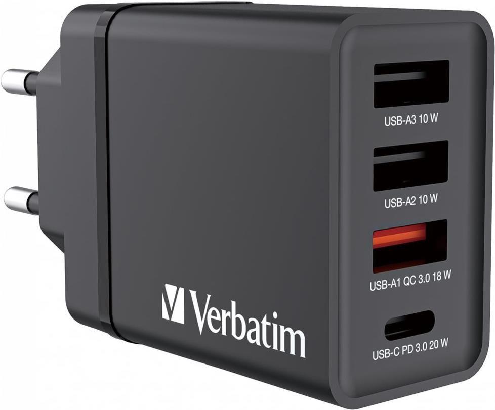Carregador de Dispositivos Móveis VERBATIM 49700 (30 W - Sim, versão 3.0 - 20 W - Preto)