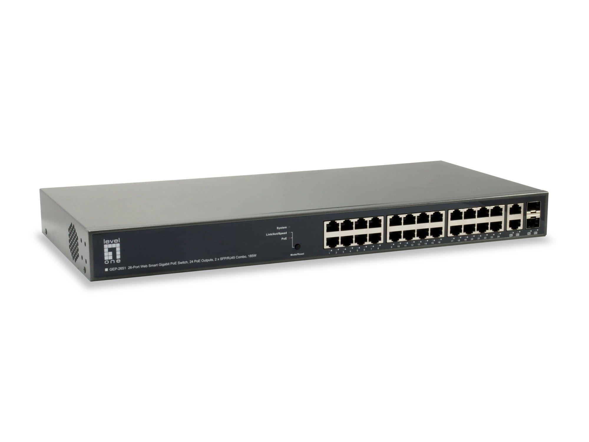 Switch Gerido LEVELONE GEP-2651 (Gigabit Ethernet - 512 KB - 52 Gbit/s - Preto)