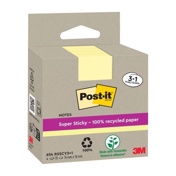 Blocos de Notas Adesivas POST-IT Super Sticky Recicladas (Papel 100% reciclado - Amarelo-claro)