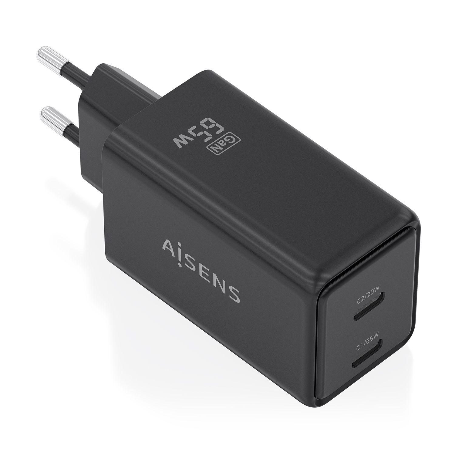 Carregador de Parede AISENS ASCH-65W2P079-BK (65 W - Preto)
