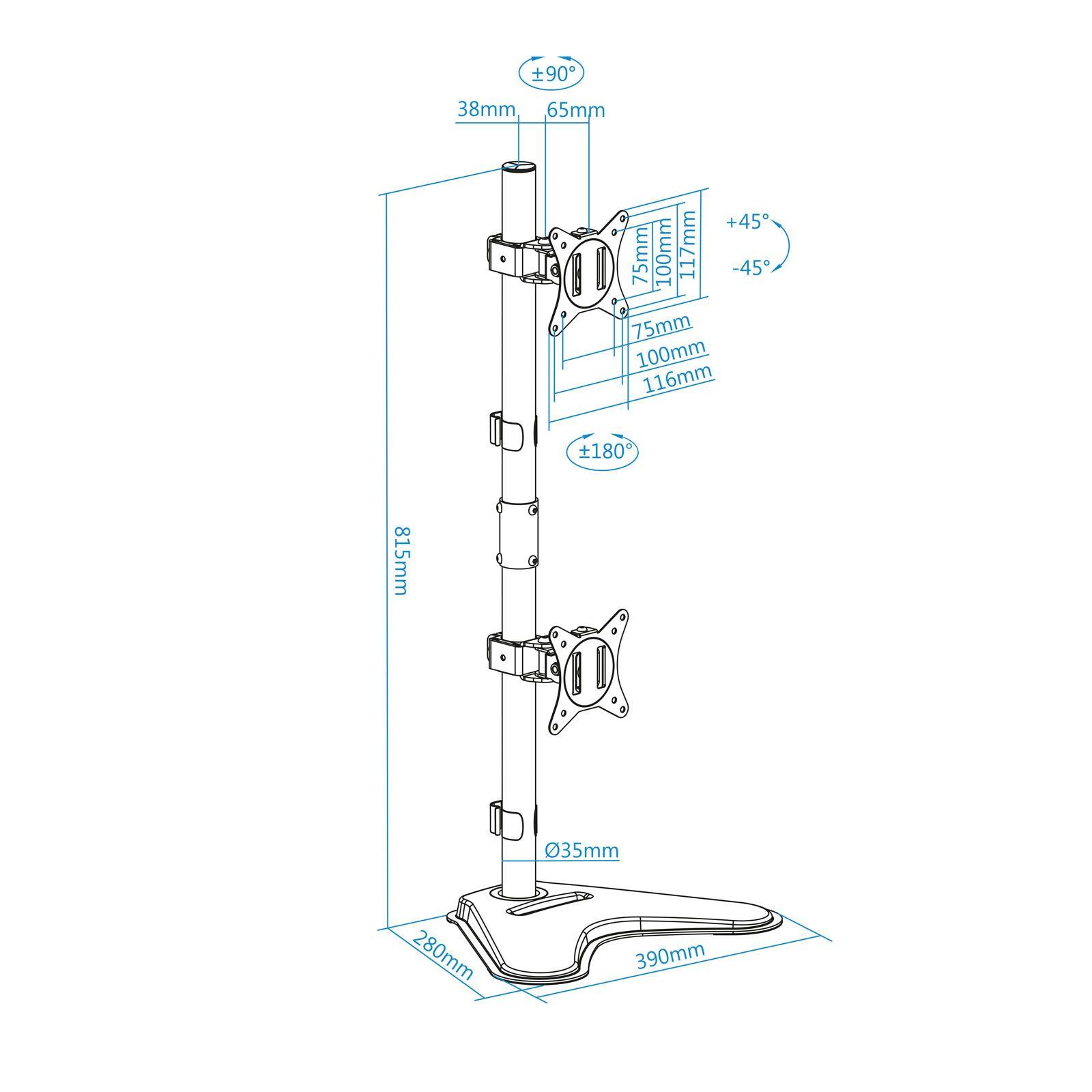 Suporte de Secretária para 2 Monitores TOOQ DB1703TNV-B (100 x 100 mm - 75 x 75 mm - 81,3 cm - Preto), miniatura 3
