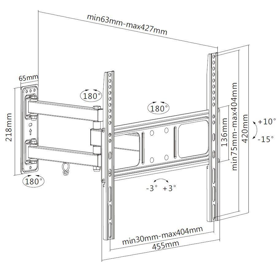 Suporte de Parede para TV Articulado EQUIP 650341 (32"-55" - 35 kg - Preto), miniatura 8