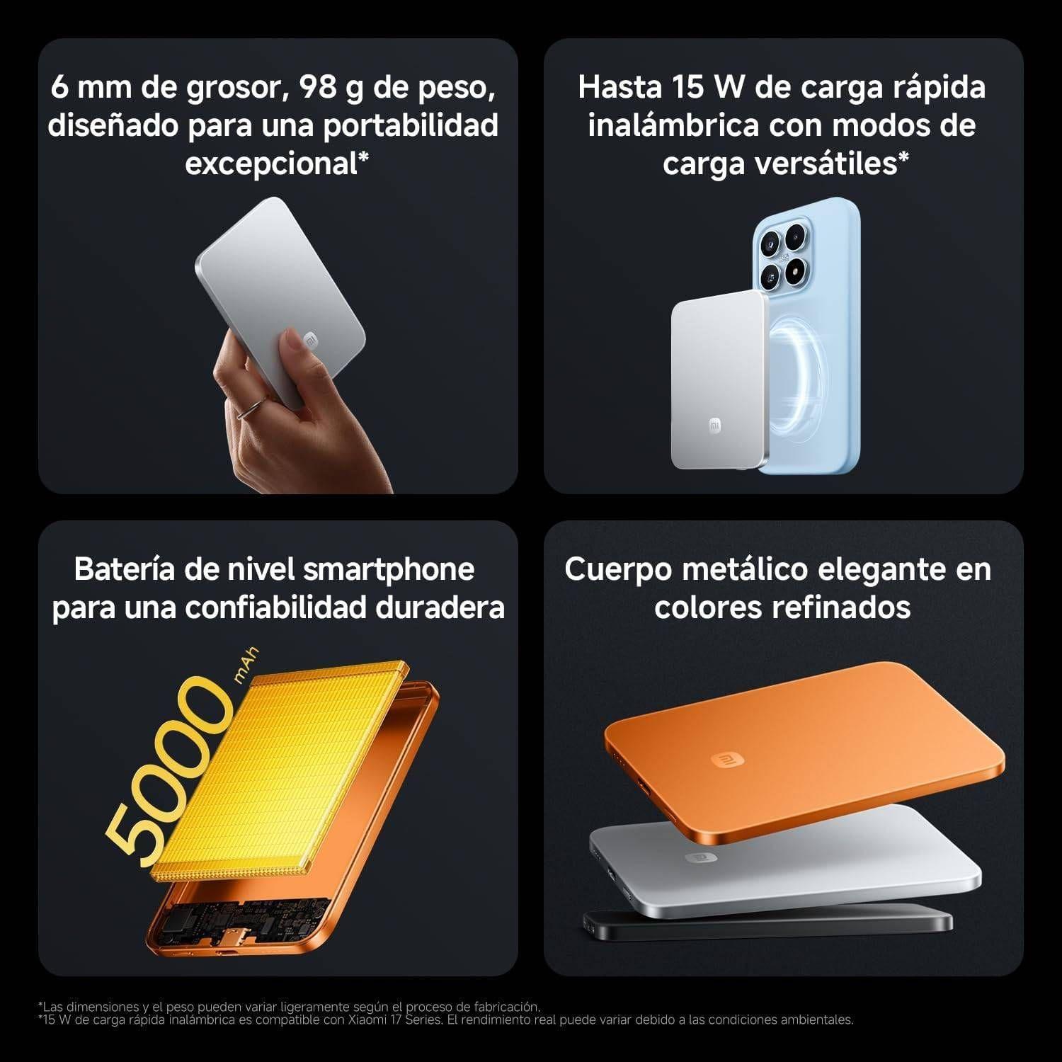 Powerbank Magnética XIAOMI UltraThin Magnetic Power Bank 5000 (5000 mAh - 15 W - USB Type-C - Prateado), miniatura 3