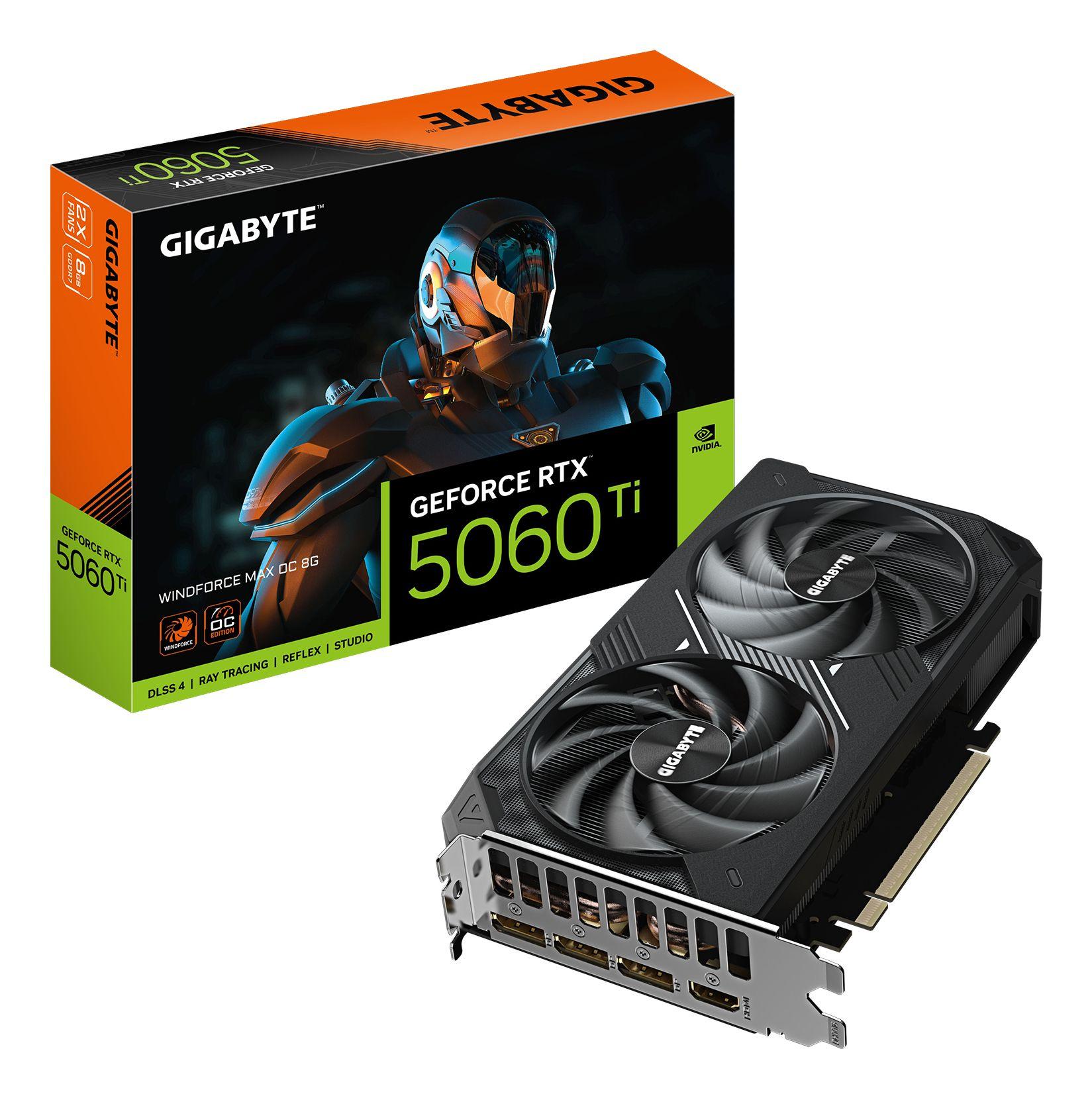 Placa Gráfica GIGABYTE GeForce RTX 5060 Ti WINDFORCE MAX OC 8G (GeForce RTX 5060 Ti - 28000 MHz - 8 GB - Preto)