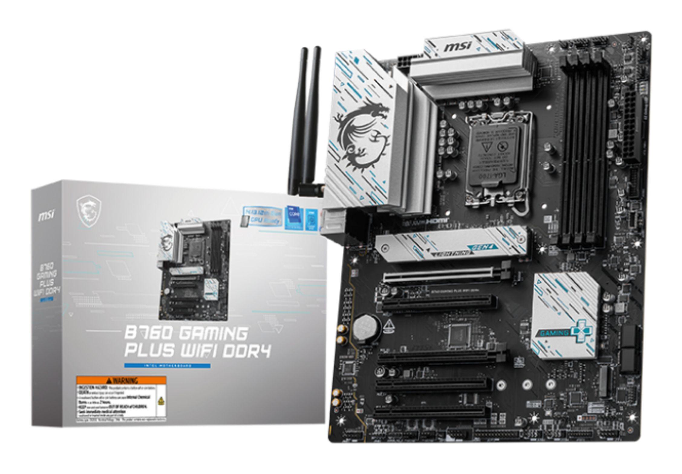 Motherboard MSI B760 GAMING PLUS WIFI DDR4 (LGA 1700 - ATX - Duplo canal - Prateado)