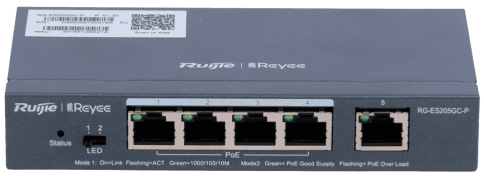 Switch Gerível REYEE RG-ES205GC-P (5 x 10/100/1000 Mbps - Até 54 W - PoE+ 54 W), miniatura 2