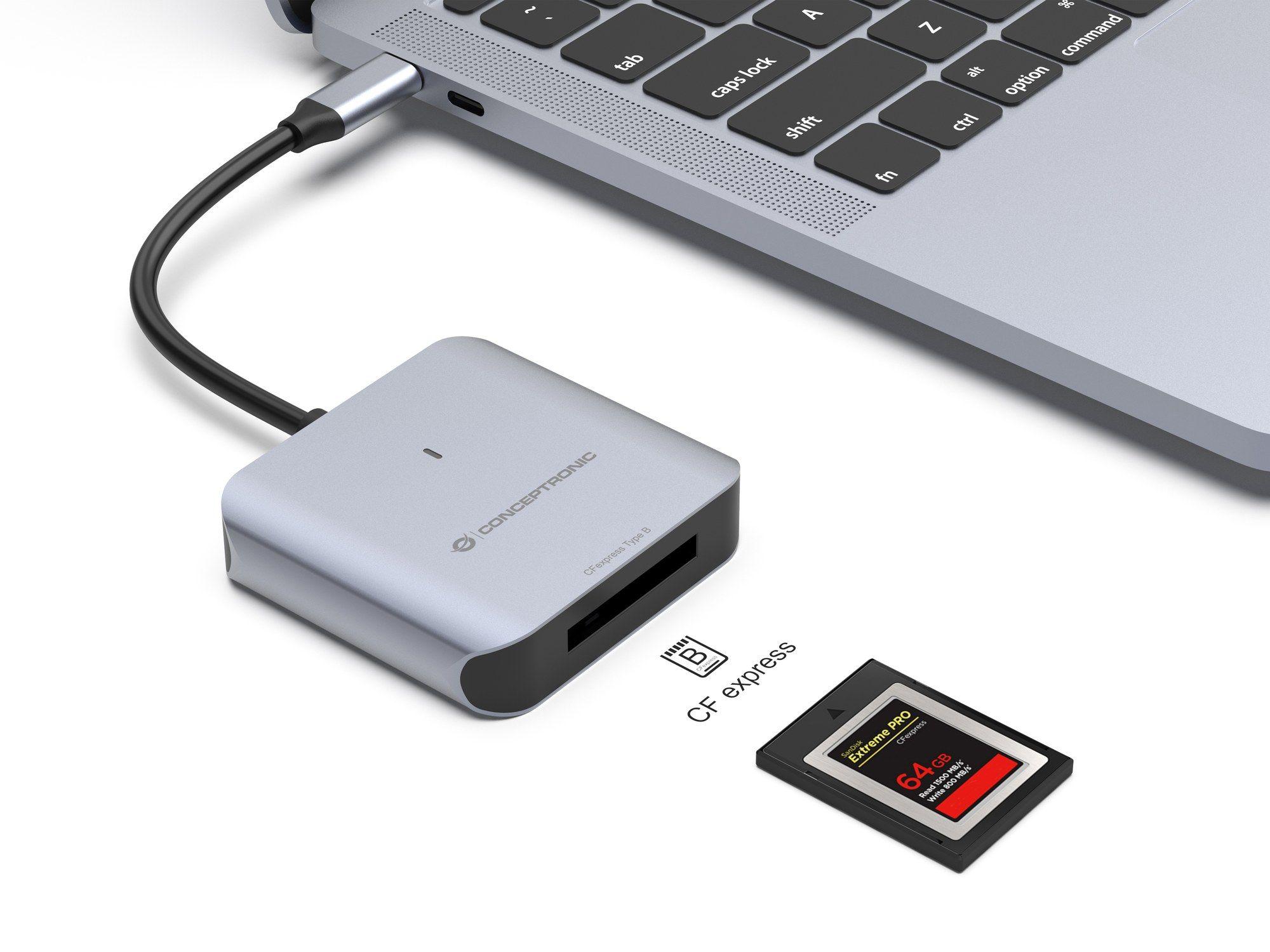 Leitor de Cartões CONCEPTRONIC BIAN08G (USB 3.2 Gen 2 Type-C - CFexpress 2.0 Type B - Cinzento), miniatura 3