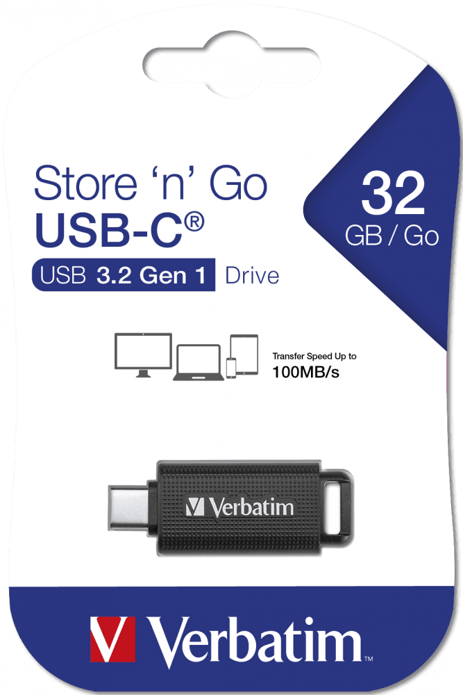 Pen USB VERBATIM Store 'n' Go (Deslizante - USB-C - USB Type-C - Preto)