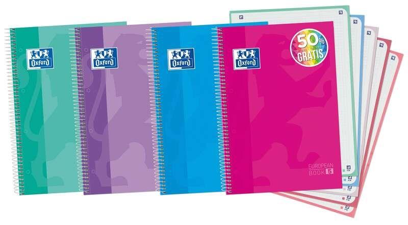 Caderno Espiral OXFORD Europeanbook 5 (Extradura de cartão - Cores sortidas)