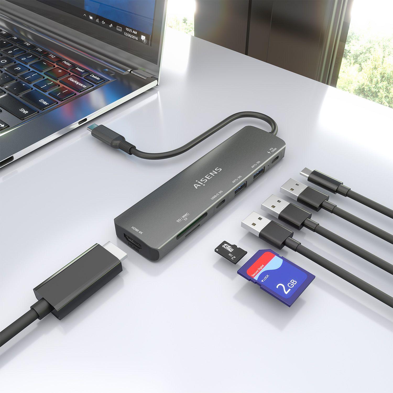 Dock USB-C AISENS ASUC-7P026-GR (0,15 m - Cinzento), miniatura 6