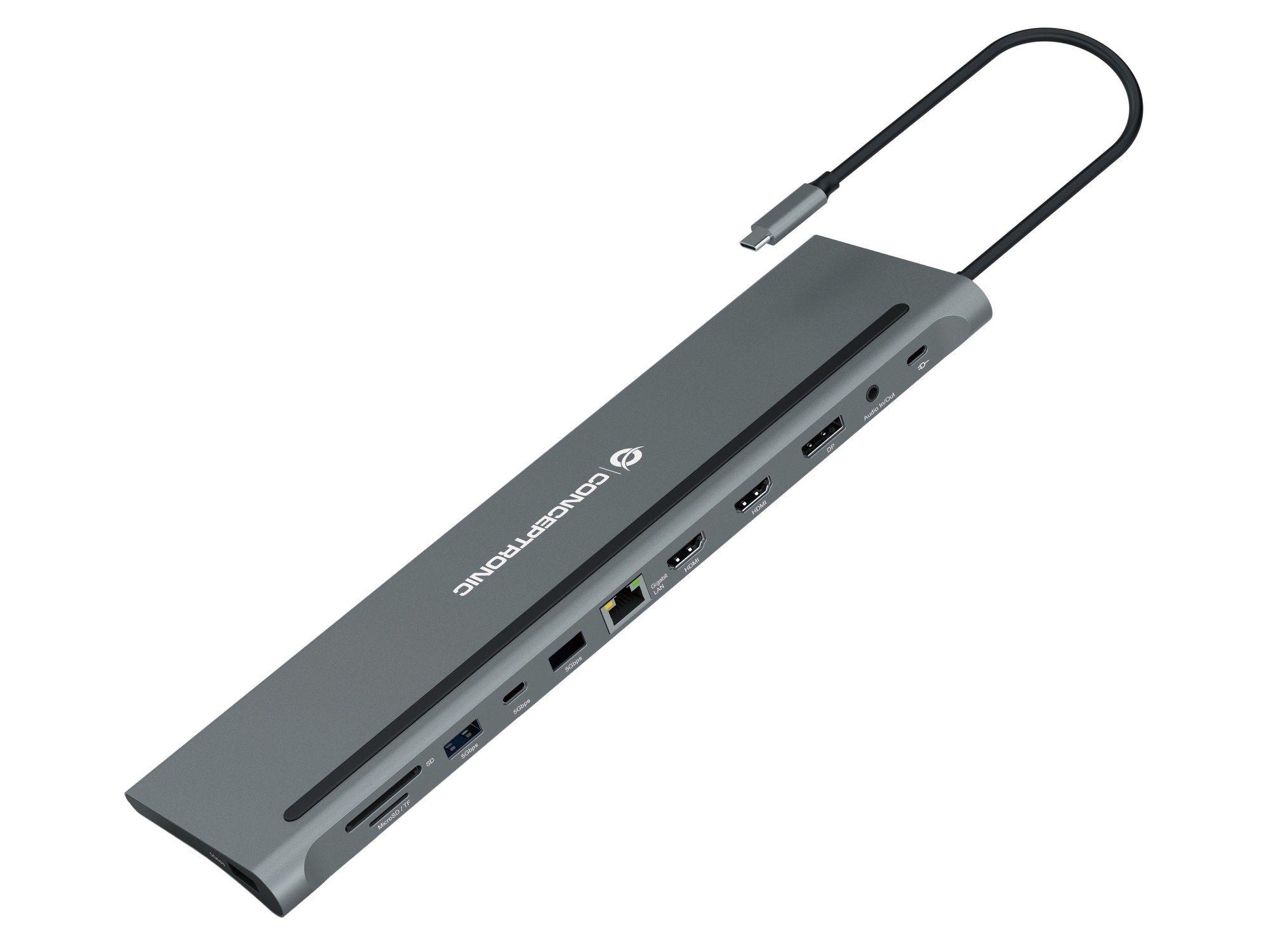 Estação de Ancoragem USB-C CONCEPTRONIC DONN17G (18 cm - Universal - Cinzento)