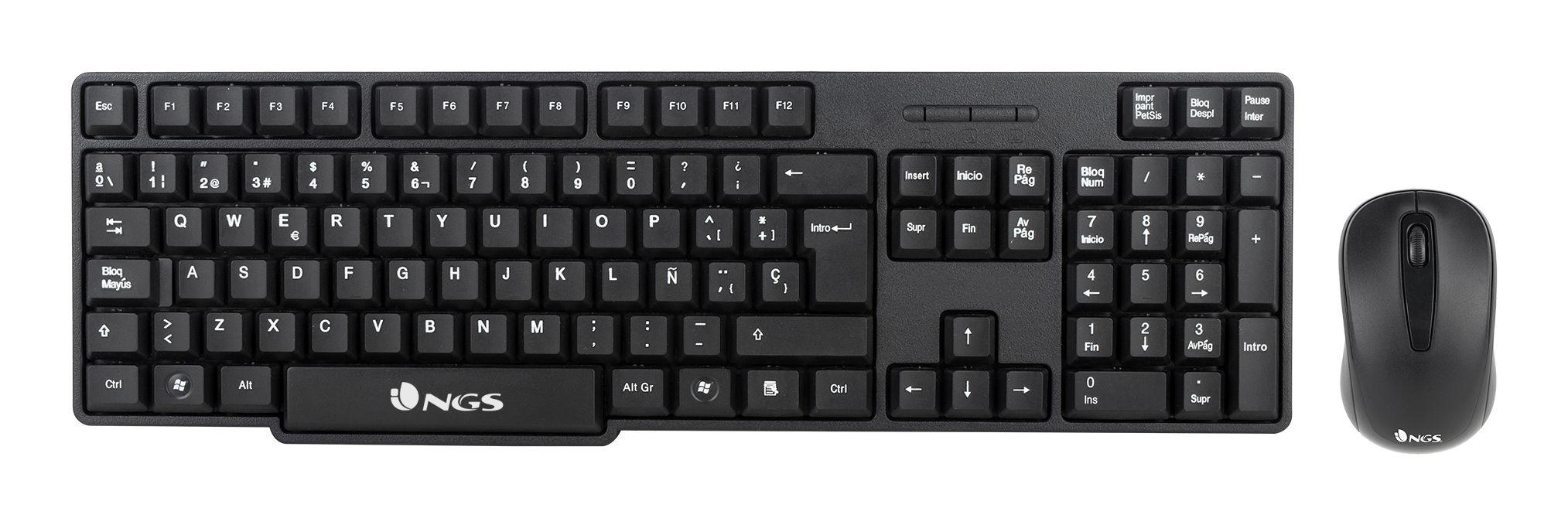 Teclado e Rato NGS Euphoria Kit (Espanhol - Tamanho completo - RF Wireless - Preto)