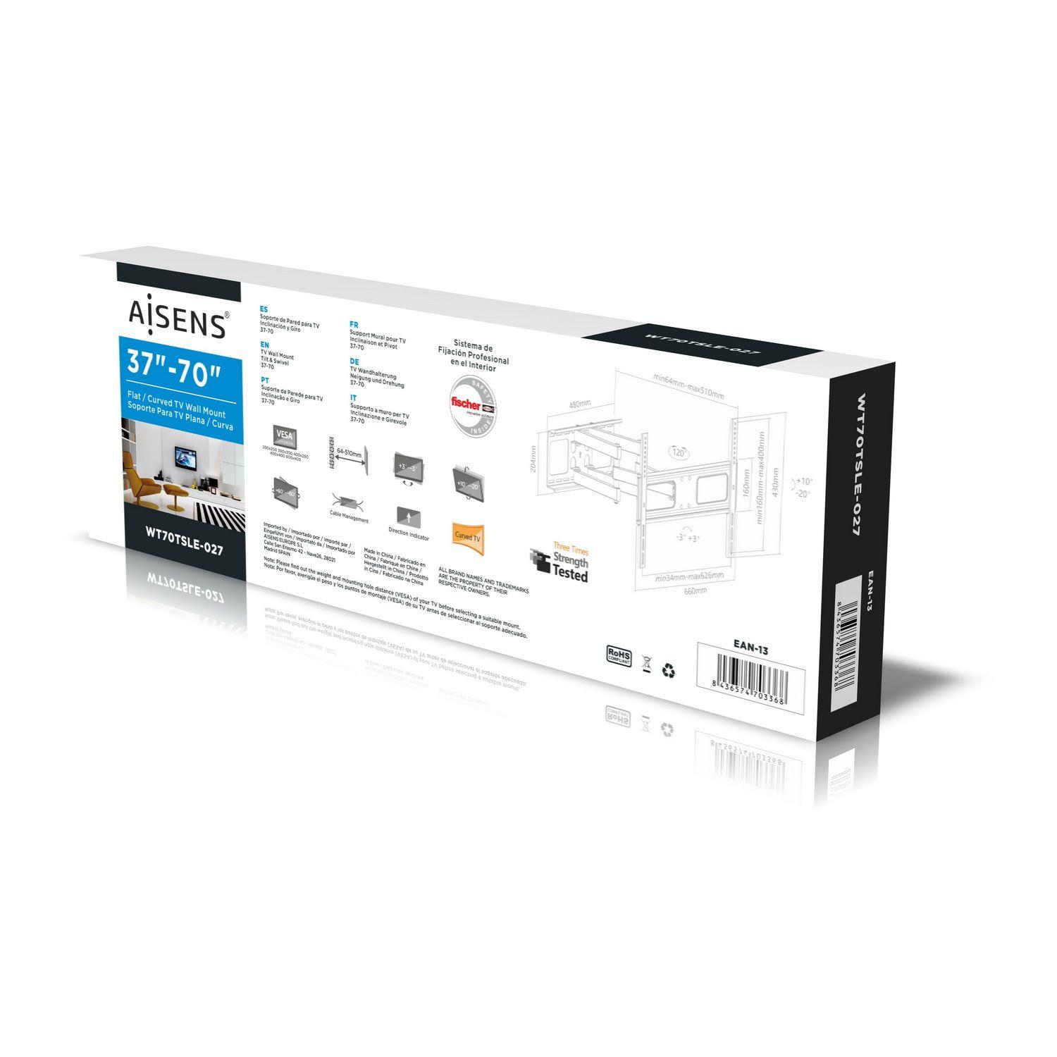 Suporte de Parede para TV AISENS WT70TSLE-027 (37"-70" - VESA 600 x 400 mm - Preto), miniatura 9