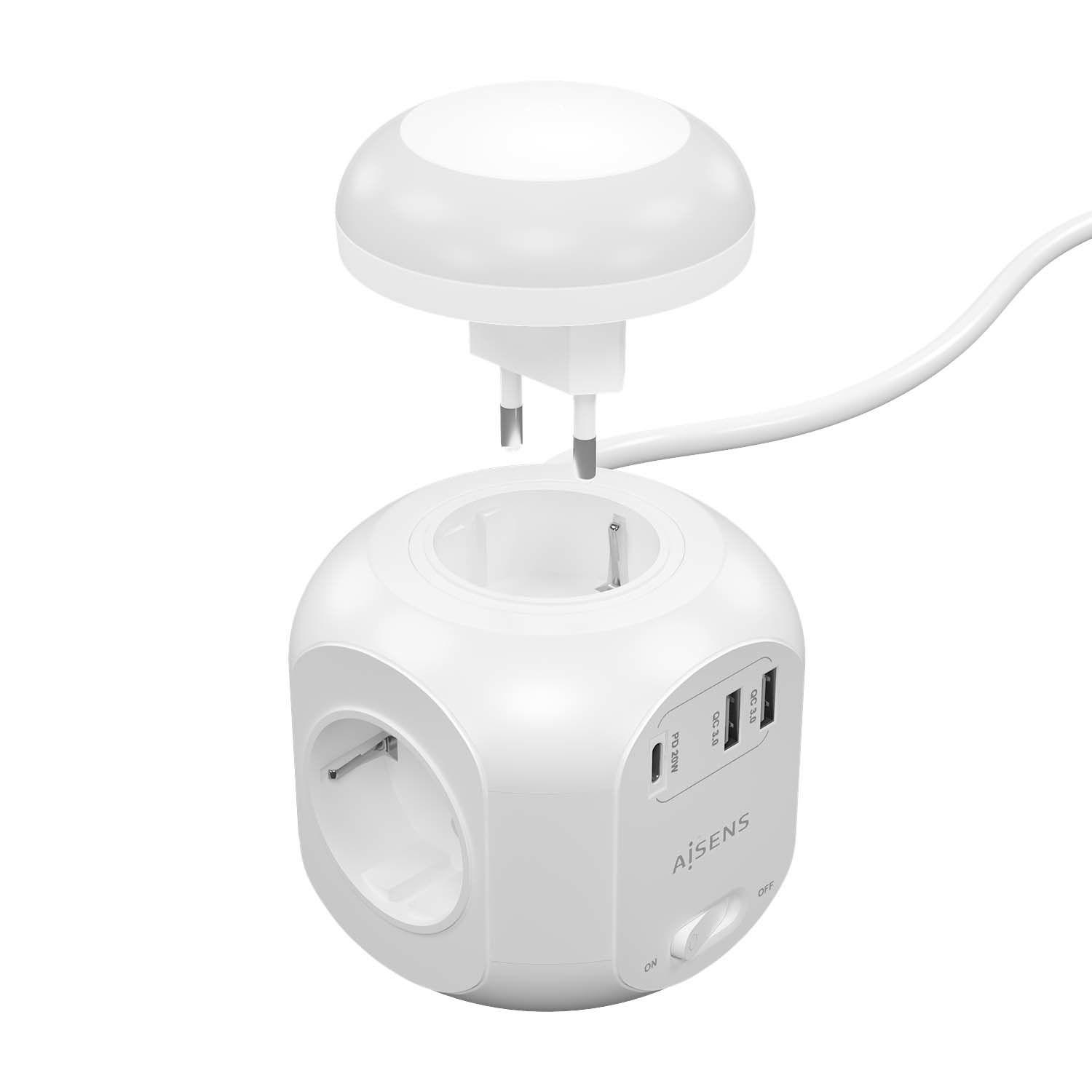 Bloco de Tomadas AISENS ASPS-2A1CLPQ02-W (Tipo F - Branco), miniatura 2