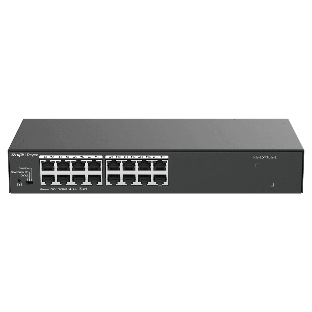 Switch REYEE RG-ES116G-L (RJ45 - 10/100/1000 Mbps - Secretária ou rack)