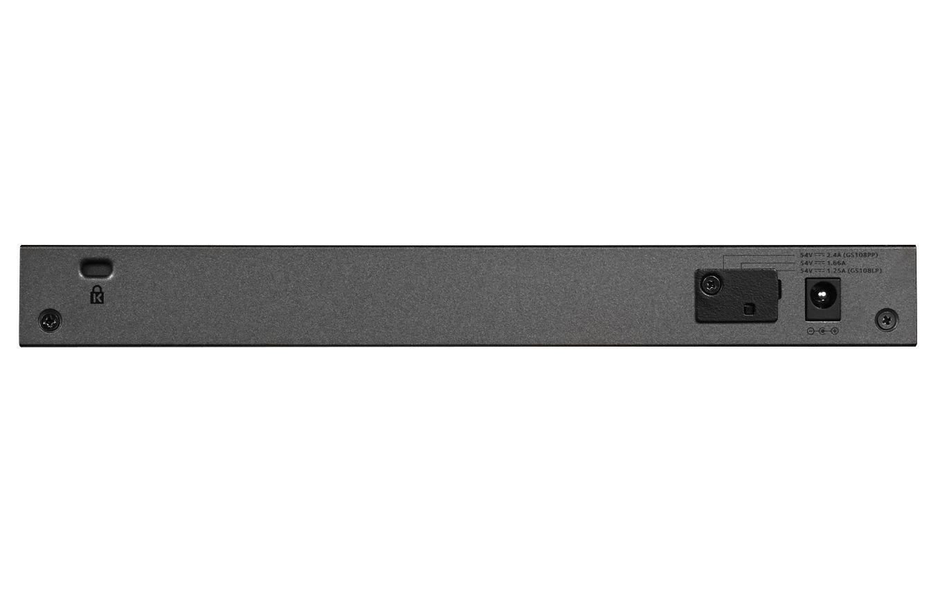 Switch NETGEAR GS108LP-100EUS (Gigabit Ethernet - 10,100,1000 Mbit/s - 192 KB - Preto e Cinzento) — miniatura 4