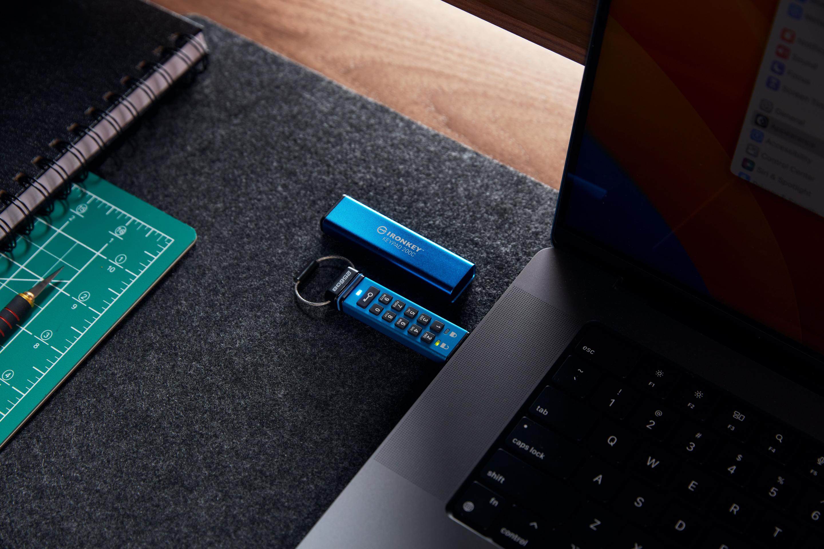 Pen USB KINGSTON IronKey Keypad 200 IKKP200C/256GB (256 GB - Com tampa - Sleeve - Azul), miniatura 6
