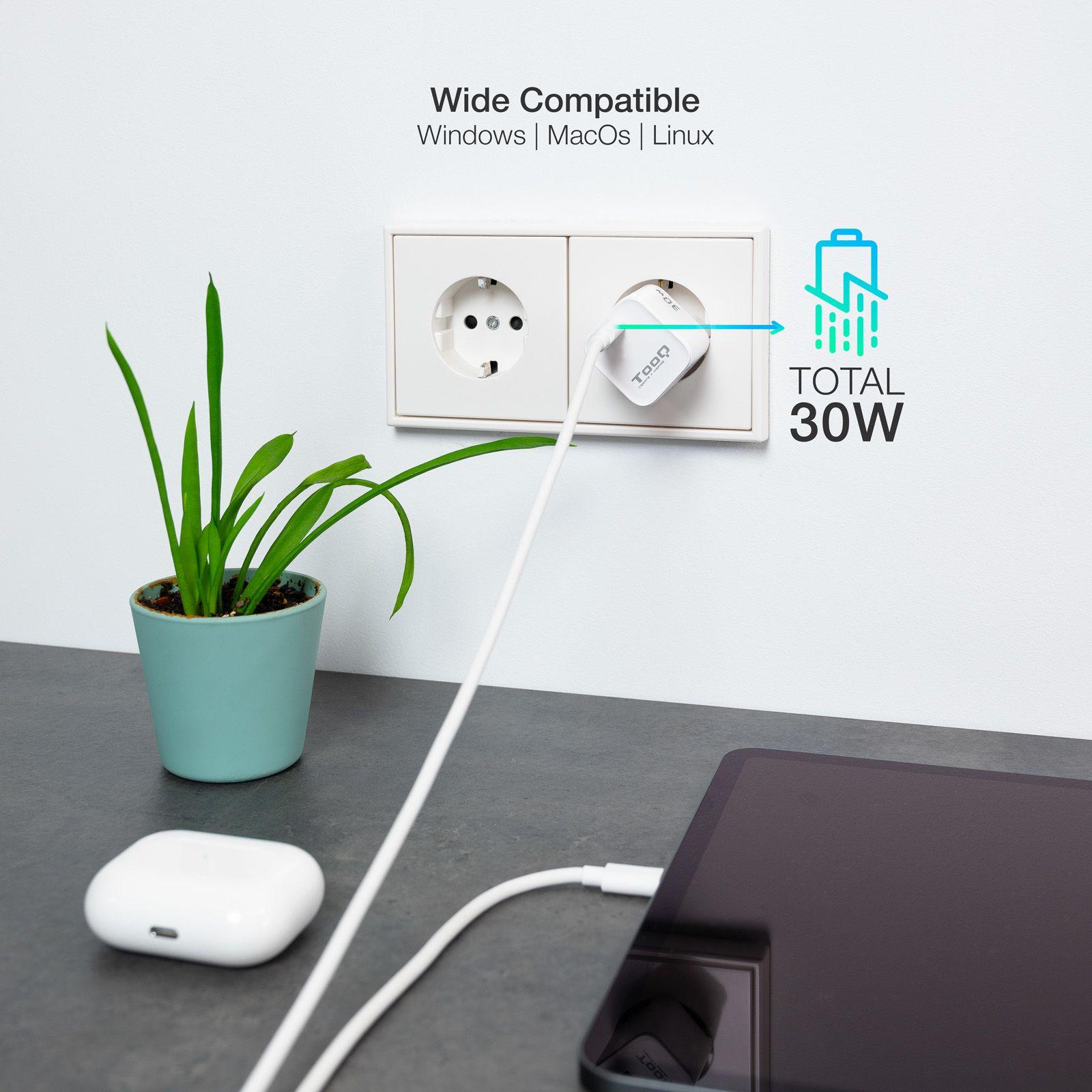 Carregador de Parede TOOQ TQWC-GANPD30WT (30 W - Branco), miniatura 5