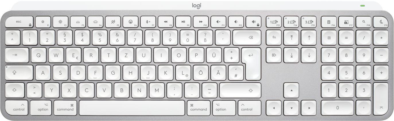 Teclado LOGITECH MX Keys S for Mac (Alemão - Teclas de tesoura - Tamanho completo - Alumínio e Branco)
