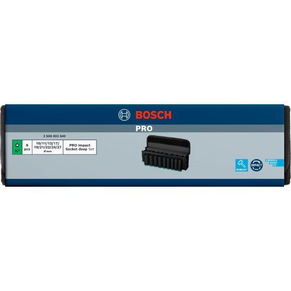 Jogo de Soquetes de Impacto Profundos BOSCH PRO 2608003040 (1/2" - 9 Peças - Preto)