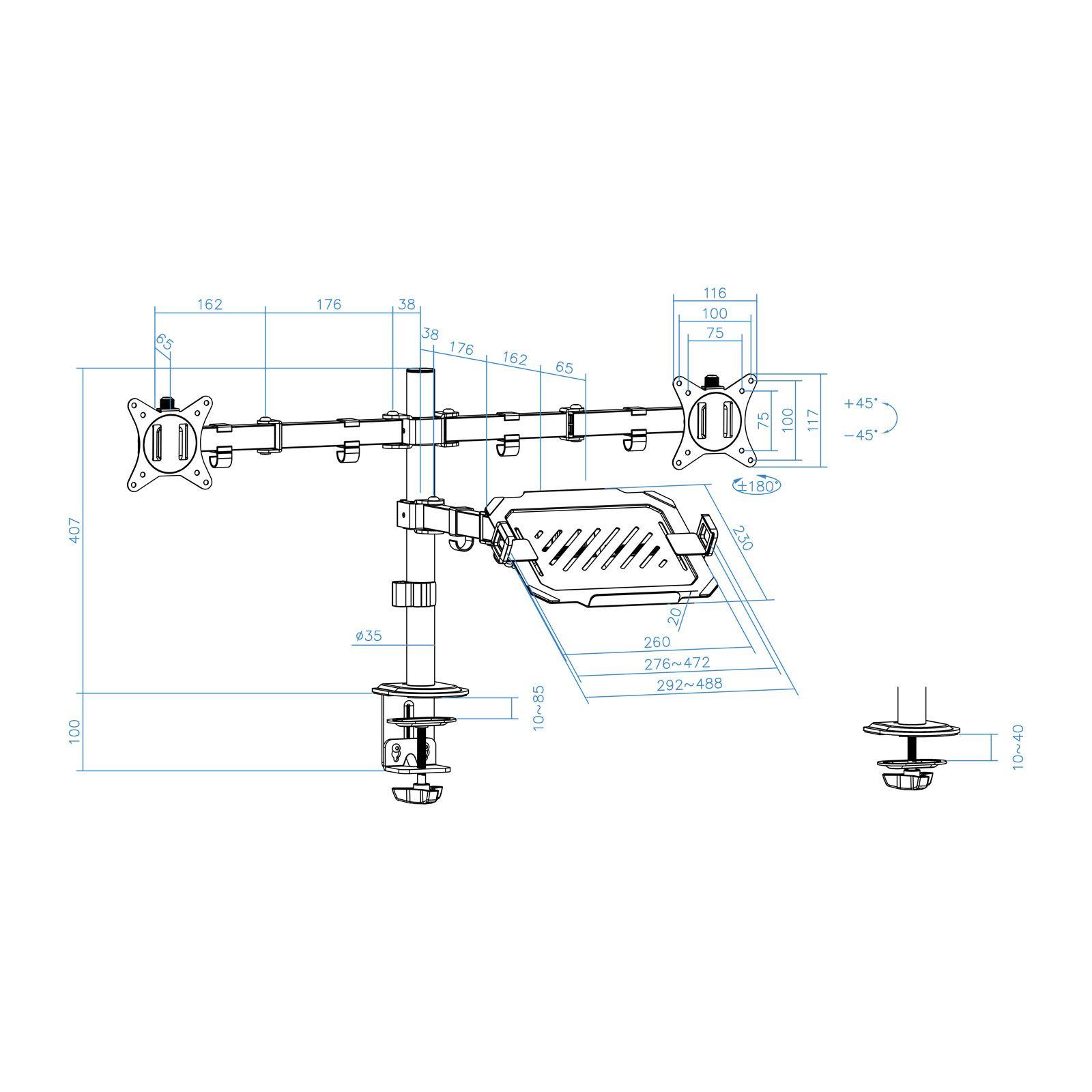 Suporte de Mesa para 2 Monitores e Portátil TOOQ DB1202TN-B (100 x 100 mm - 75 x 75 mm - 81,3 cm - Preto), miniatura 3