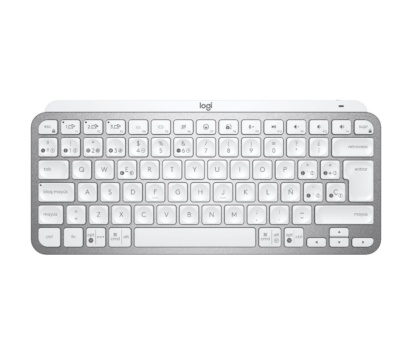 Teclado LOGITECH MX Keys Mini (Espanhol - RF Wireless + Bluetooth - Sem fios - Cinzento-claro)