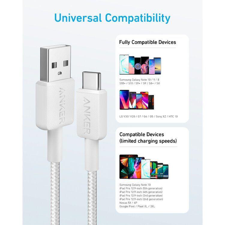 Cabo USB ANKER 322 (1,8 m - USB C - USB A - Branco), miniatura 6