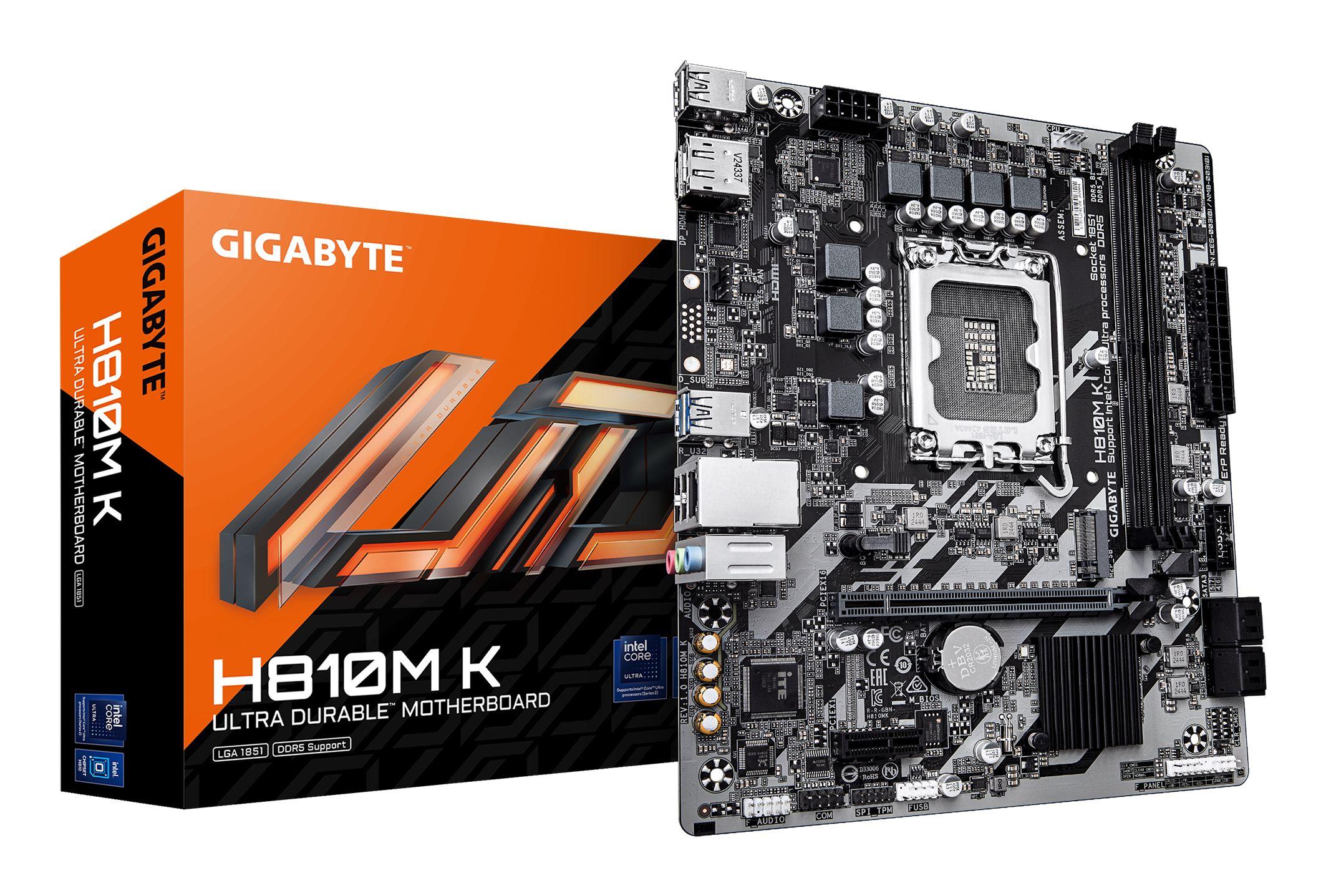 Motherboard GIGABYTE H810M K (LGA 1851 (Socket V1) - Intel Core Ultra - microATX - Castanho escuro)