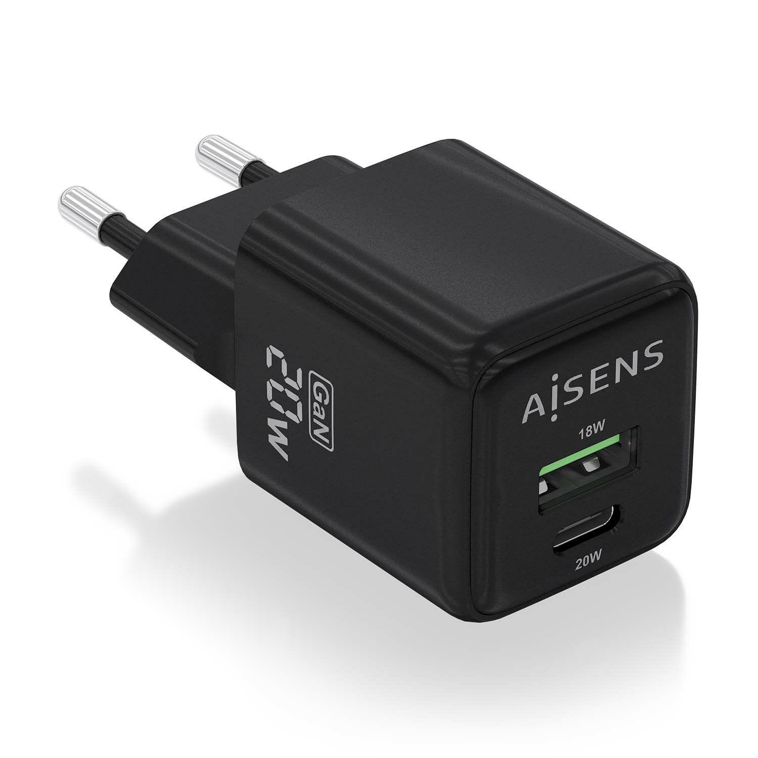 Carregador de Parede AISENS ASCH-20W2P011-BK (GaN - Preto)