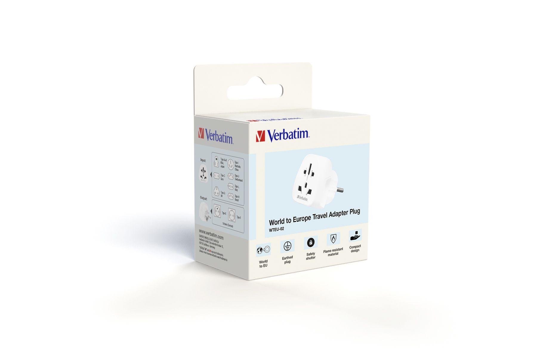 Adaptador de Viagem Universal VERBATIM WTEU-02 (Policarbonato - Branco) — miniatura 2