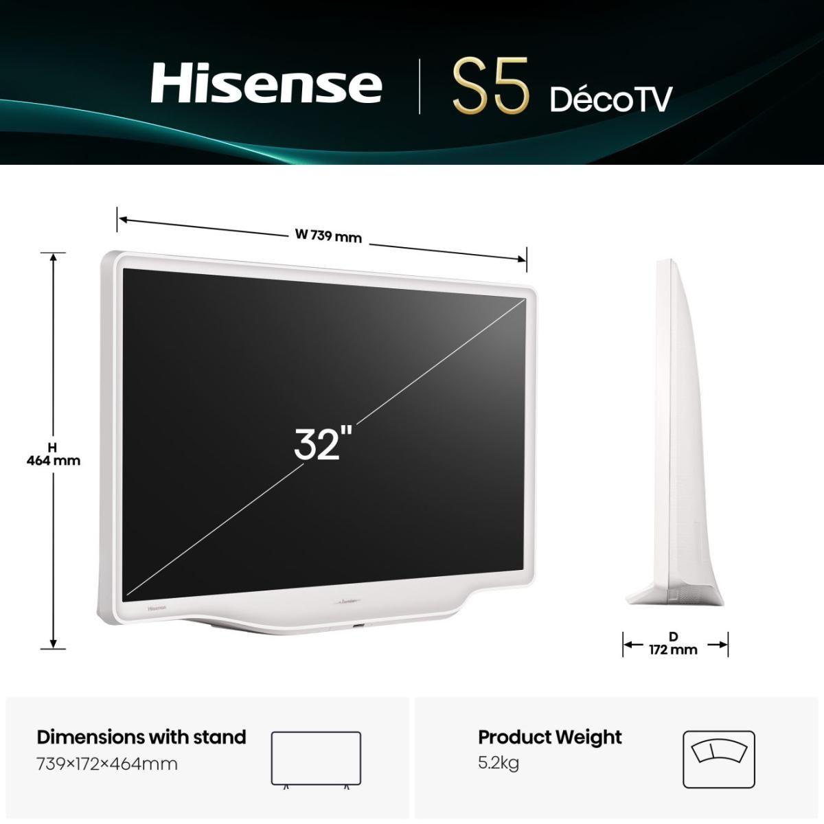 Televisão HISENSE TV 32S5Q (32" - QLED - Full HD - Branco), miniatura 2