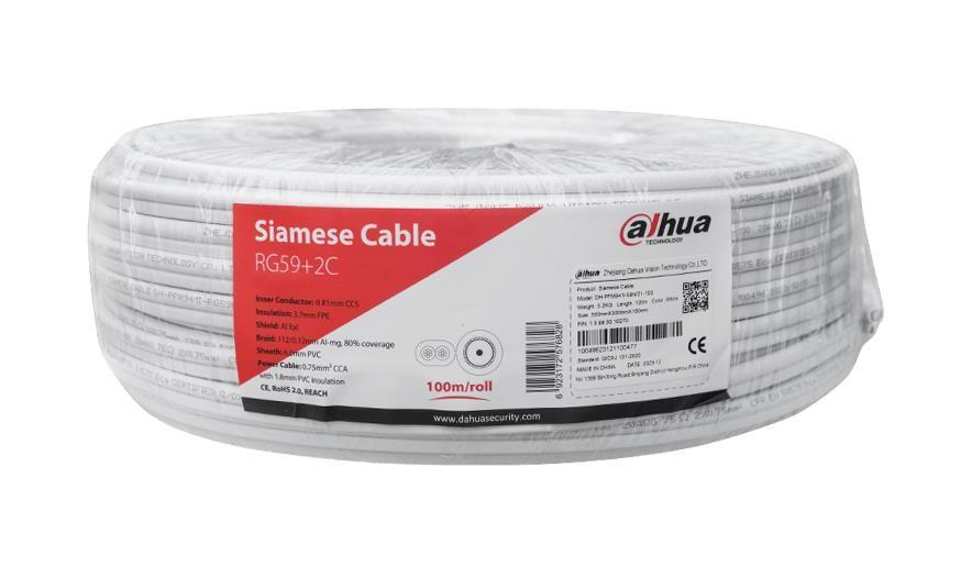 Cabo Coaxial com Alimentação DAHUA PFM941I-RG59N/21-100-W (RG59 + 2 x 0,75 mm² - 100 m - Branco)