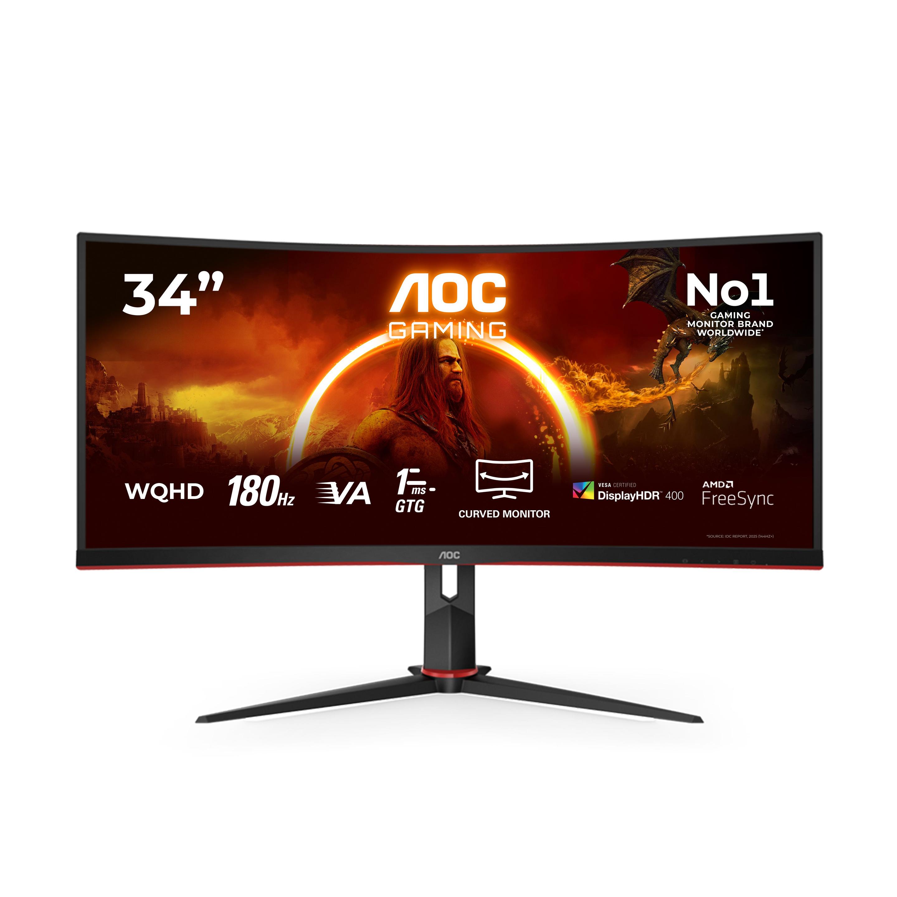 Monitor AOC CU34G2XP/BK (34" - VA - 180 Hz - Preto/Vermelho)