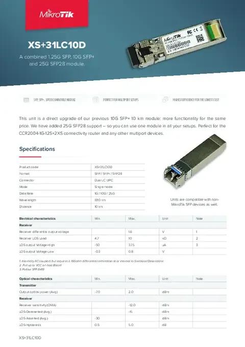 Módulo Transceptor Ótico MIKROTIK XS+31LC10D (1 Gbps / 10 Gbps / 25 Gbps) — miniatura 2
